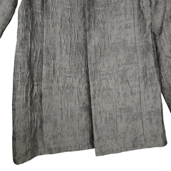 NWT EILEEN FISHER Jacket XS Gray Crinkle Jacquard Cotton Silk Open Front Pockets - Picture 9 of 13